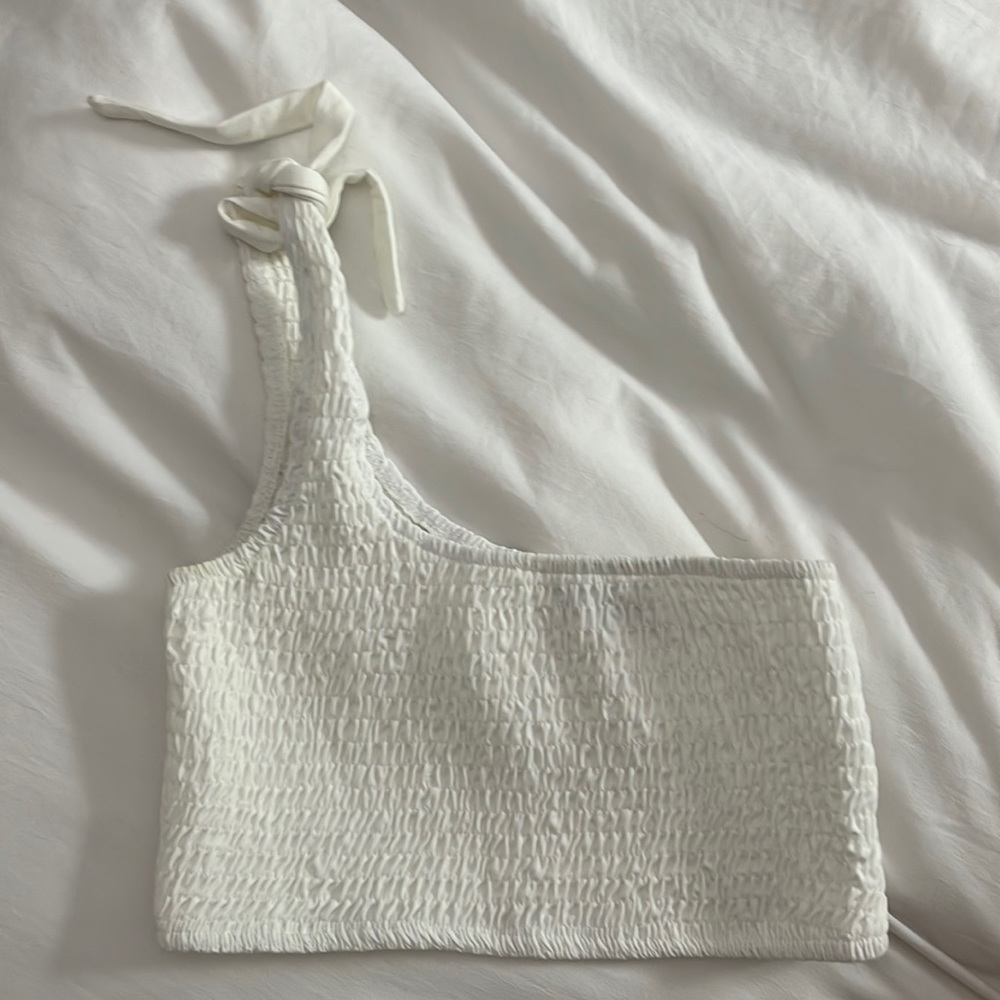 White Adika one shoulder crop top